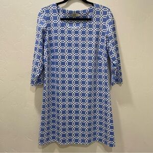 Katherine Way Scoop Neckline Dress Woman's Large Geometric Print 3/4 Sleeve
